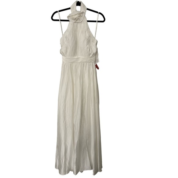 Mac Duggal Size 0 $398 NWT Rosette Halter White Chiffon Pleated Gown - Picture 4 of 12